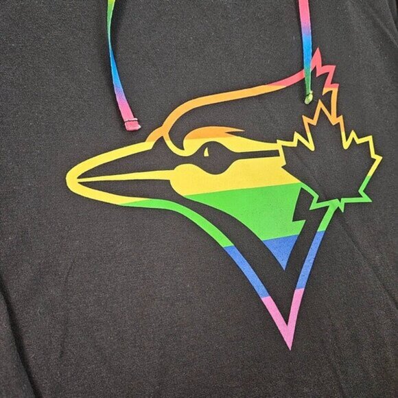 Toronto Blue Jays Rainbow Hoodie Pride Sweatshirt Black Long Sleeve Mens Size L - Picture 7 of 11